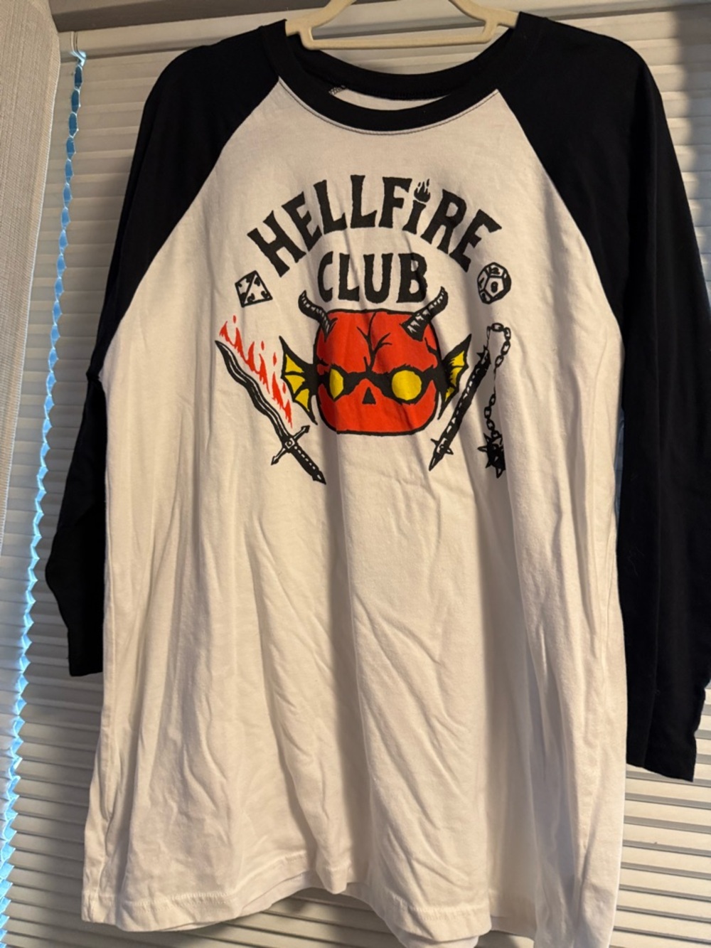Hellfire Club Graphic Raglan Tee - Black & White with Red Accent